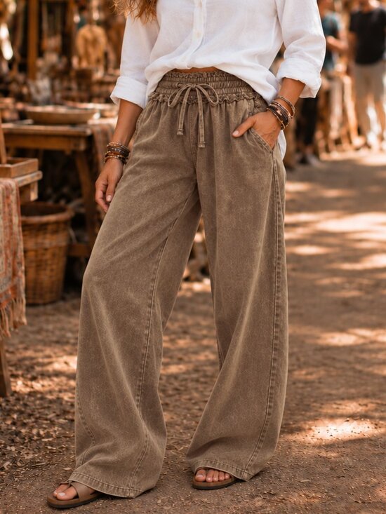 Zenana Outfitters Pants - Zenana 100% Tencel Ash Mineral Wash Wide Leg Boho Flowy Pants NWT